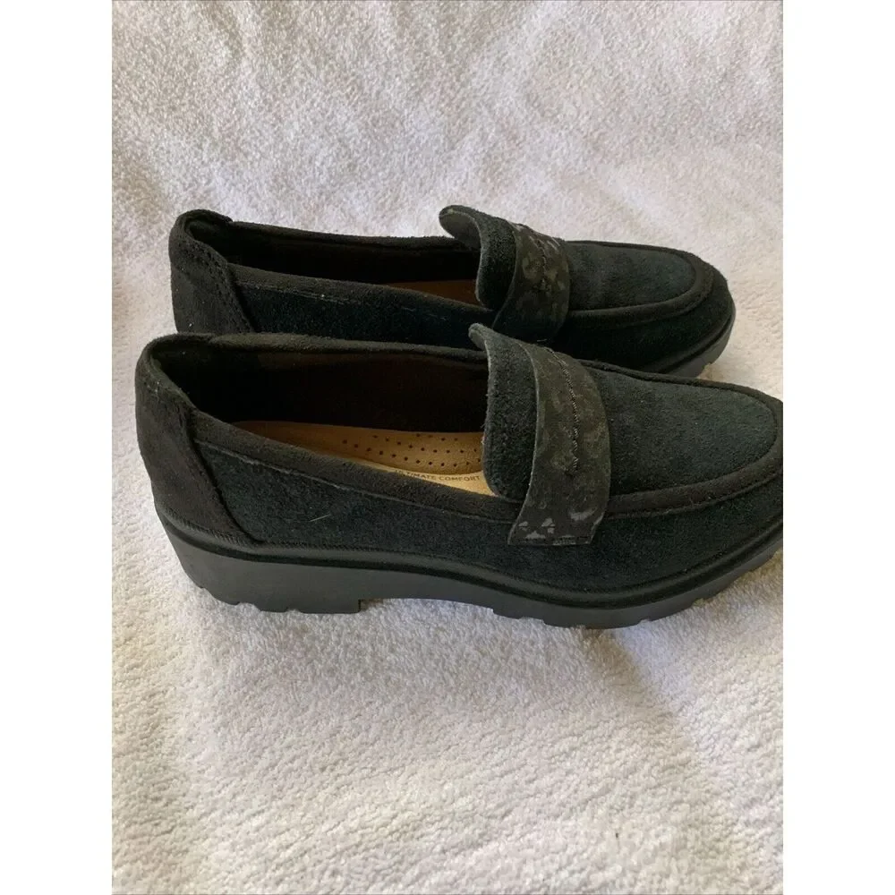 Clarks Calla Black Loafers Womens 7.5 New Slip Ons Comfort